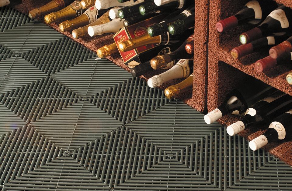 Ribtrax pro tiles installed in a wine cellar in the basement