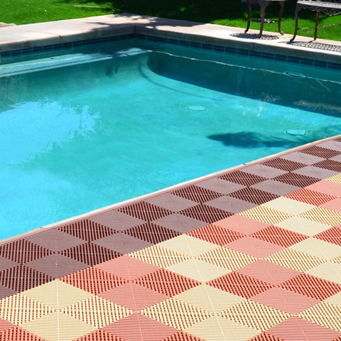 Swisstrax Ribbed Flooring Tile used as Pool Decking
