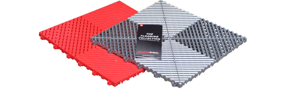 Red Ribtrax Smooth Pro and Pearl Silver Ribtrax pro tiles with brochure on top