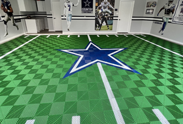 Garage floor tile idea showing a Dallas Cowboys floor