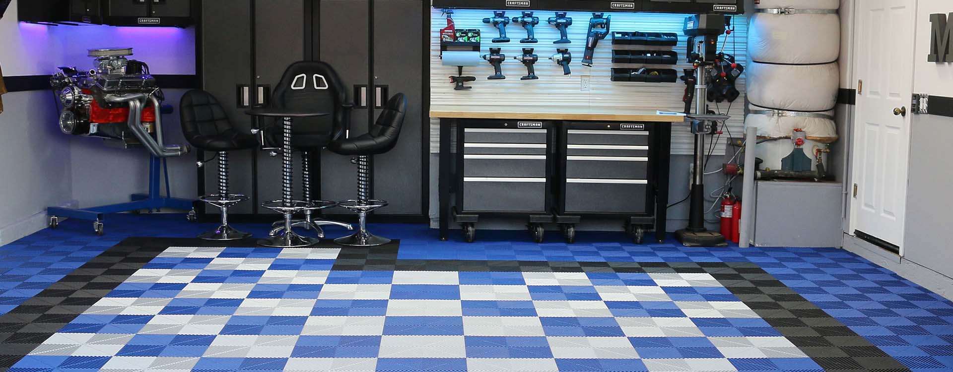 Checkered Design Roll Out Garage Flooring