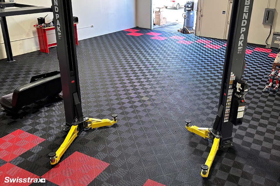 Bodyshop with Swisstrax garage floor tiles installed