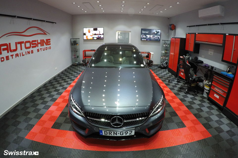 Autoshine Detailing Studio installed with garage floor tiles from Swisstrax