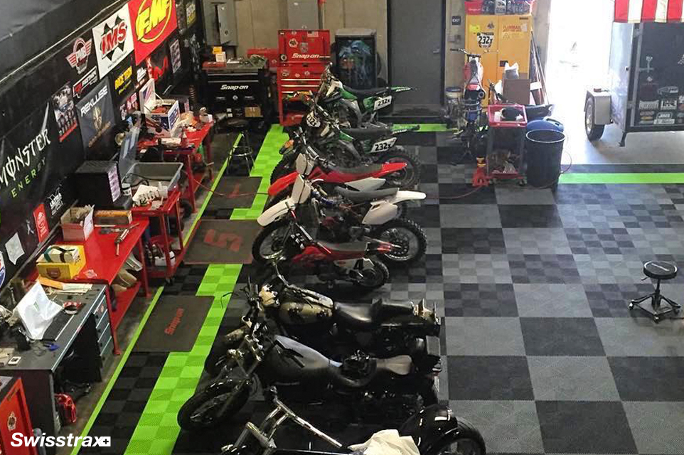 Motorcross garage with Ribtrax Pro floor tiles installed