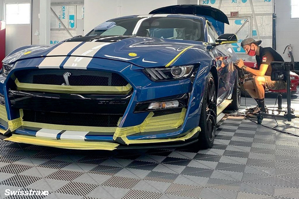 Bodyshop with Swisstrax garage floor tiles installed