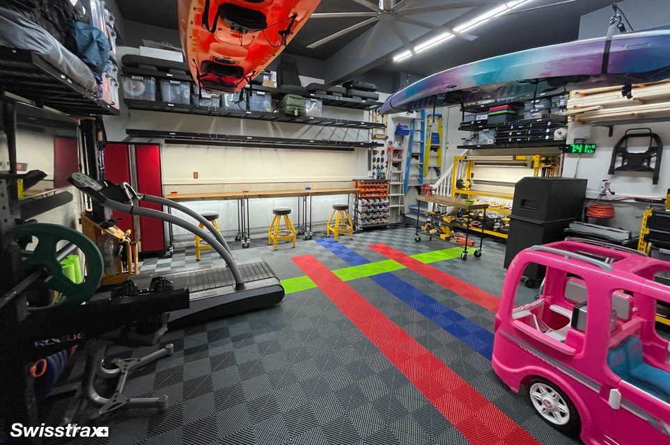 Garage floor designed for a mult-use space