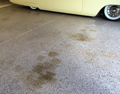 Garage floor with hot tire pick-up marks