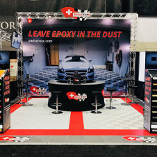 View of eye-catching trade show booth flooring from Swisstrax