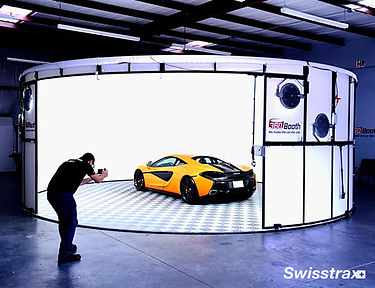 Automotive photography booth using Swisstrax interlocking garage floor tiles
