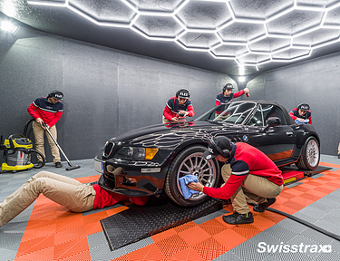Auto detail shop installed with garage flooring from Swisstrax