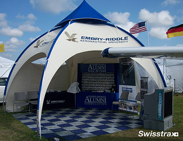 Swisstrax floor tiles installed for a flight school tradeshow booth