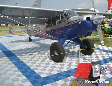 Ribtrax Pro tiles used as flooring for small airplane display