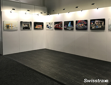 Art exhibit installed with Swisstrax interlocking floor tiles