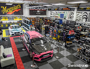 Auto detail store installed with interlocking floor tiles from Swisstrax