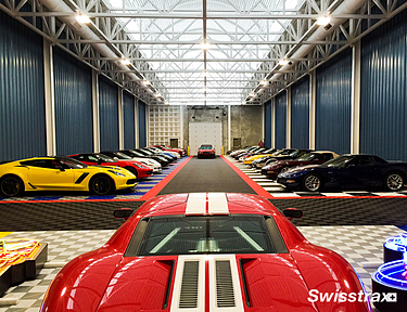 Large warehouse with Swisstrax interlocking floor tiles installed