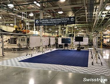 Cylinder head machining warehouse installed with interlocking floor tiles from Swisstrax