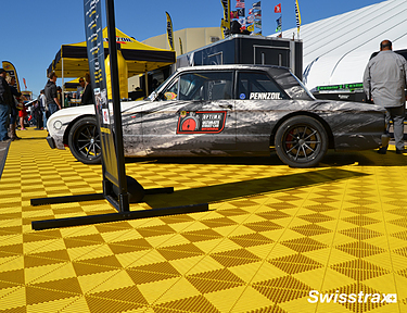 Car show using yellow Ribtrax Pro tiles from Swisstrax