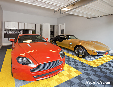 2 car garage with yellow and gray Ribtrax Pro tiles