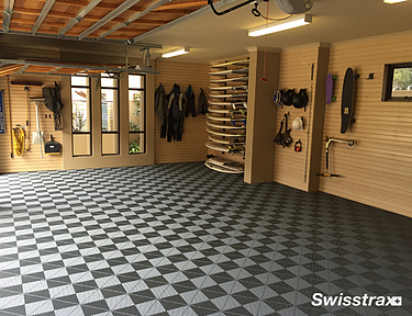 Gray checkerboard pattern garage flooring