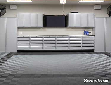 Large garage workshop with Ribtrax Pro floor tiles installed