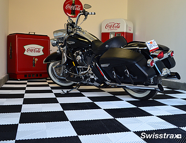 black and white checkered garage flooring