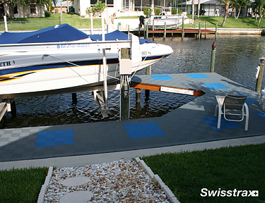 Backyard dock with slip resistant Ribtrax Pro tiles installed