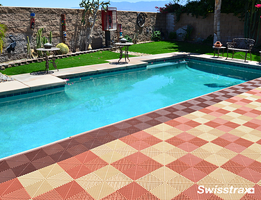 Large pool with checkerboard pattern tiles installed