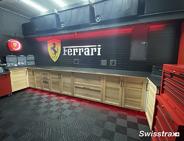 Ferrari inspired garage workshop with Ribtrax Pro tiles installed