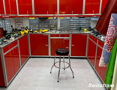 Garage workshop with Diamondtrax Pro tiles for flooring